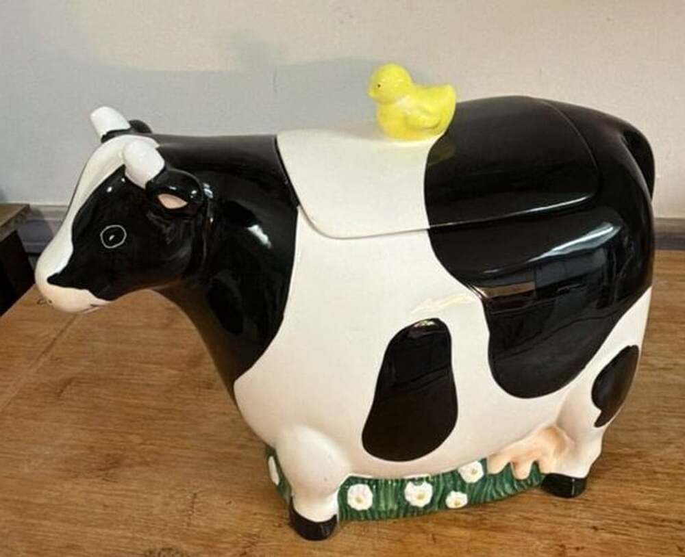 Cooks Club Ceramic Cow Cookie Jar Black and White Farmhouse Decor